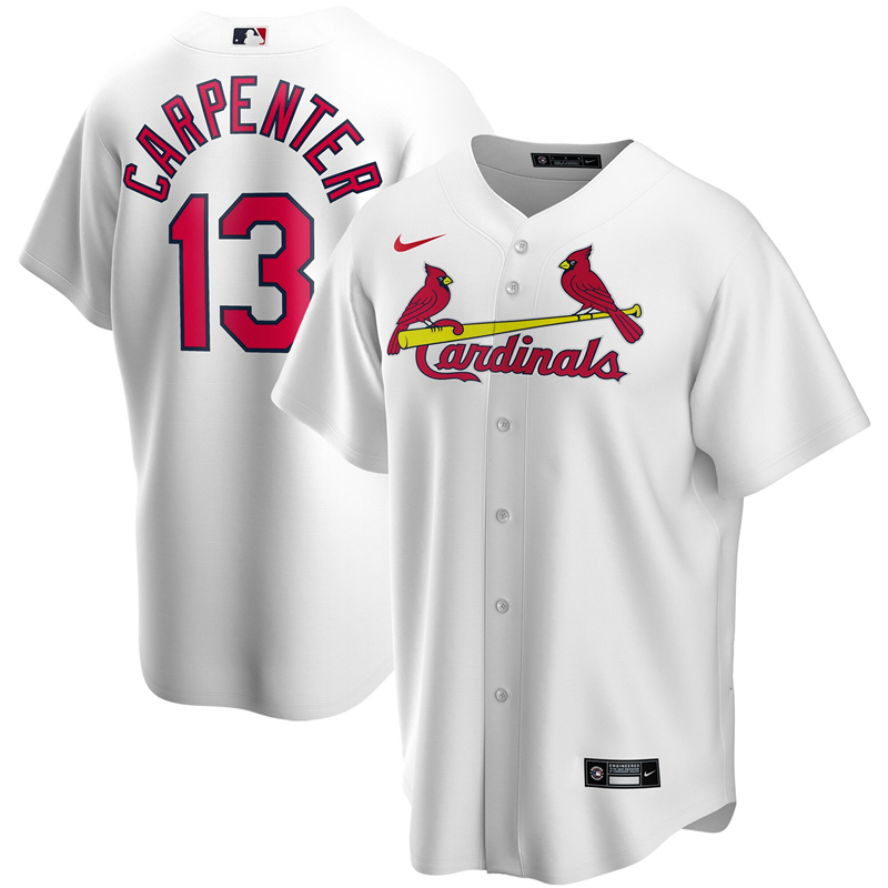 2020 MLB Men St. Louis Cardinals 13 Matt Carpenter Nike White Home 2020 Replica Player Jersey 1